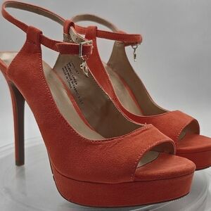 J Thalia Sodi Women's Chloe Embellished Ankle-Strap Platform Coral Sz 6M
